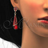 Oro Laminado Long Earring, Gold Filled Style Teardrop Design, with Garnet Cubic Zirconia and Garnet Crystal, Polished, Golden Finish, 02.268.0050