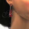 Oro Laminado Long Earring, Gold Filled Style Teardrop Design, with Garnet Cubic Zirconia and Garnet Crystal, Polished, Golden Finish, 02.268.0050