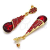 Oro Laminado Long Earring, Gold Filled Style Teardrop Design, with Garnet Cubic Zirconia and Garnet Crystal, Polished, Golden Finish, 02.268.0050