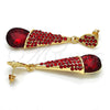 Oro Laminado Long Earring, Gold Filled Style Teardrop Design, with Garnet Cubic Zirconia and Garnet Crystal, Polished, Golden Finish, 02.268.0050