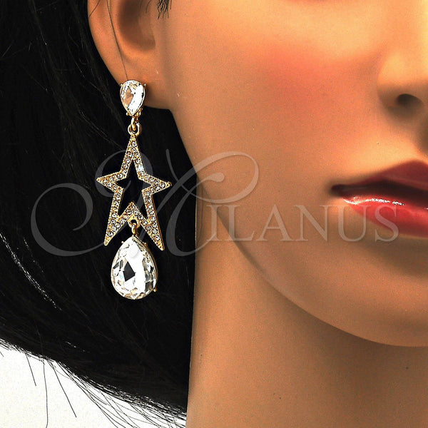 Gold Filled Ring — Long Earring Star and Teardrop Design with White — alternate product view — SKU 116002 | Oro Laminado anillo — Long Earring estrella and Teardrop diseño with blanco — SKU 116002