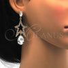 Oro Laminado Long Earring, Gold Filled Style Star and Teardrop Design, with White Crystal, Polished, Golden Finish, 02.268.0053
