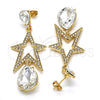 Oro Laminado Long Earring, Gold Filled Style Star and Teardrop Design, with White Crystal, Polished, Golden Finish, 02.268.0053