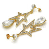 Oro Laminado Long Earring, Gold Filled Style Star and Teardrop Design, with White Crystal, Polished, Golden Finish, 02.268.0053
