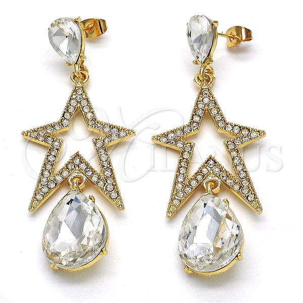 Gold Filled Ring — Long Earring Star and Teardrop Design with White — main product view — SKU 116002 | Oro Laminado anillo — Long Earring estrella and Teardrop diseño with blanco — SKU 116002