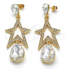 Oro Laminado Long Earring, Gold Filled Style Star and Teardrop Design, with White Crystal, Polished, Golden Finish, 02.268.0053