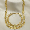 Oro Laminado Necklace and Bracelet, Gold Filled Style Guadalupe Design, Polished, Golden Finish, 06.185.0010