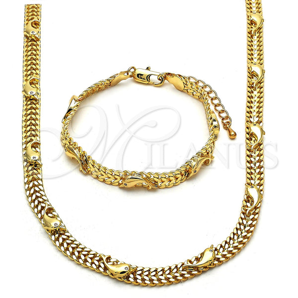 Gold Filled Bracelet — Necklace and Bracelet Dolphin Design with White Crystal — main product view — SKU 116025 | Oro Laminado brazalete — Necklace and Bracelet Dolphin diseño with cristal blanco — SKU 116025