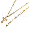 Oro Laminado Earring and Pendant Children Set, Gold Filled Style Figaro and Cross Design, Polished, Golden Finish, 06.63.0187