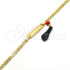 Oro Laminado Charm Bracelet, Gold Filled Style Hand Design, with Black and Orange Red Azavache, Polished, Golden Finish, 03.63.1811.06 (03 MM Thickness, 6 Inches Length)