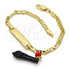 Oro Laminado Charm Bracelet, Gold Filled Style Hand Design, with Black and Orange Red Azavache, Polished, Golden Finish, 03.63.1811.06 (03 MM Thickness, 6 Inches Length)