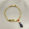 Oro Laminado Charm Bracelet, Gold Filled Style Hand Design, with Black and Orange Red Azavache, Polished, Golden Finish, 03.63.1811.06 (03 MM Thickness, 6 Inches Length)