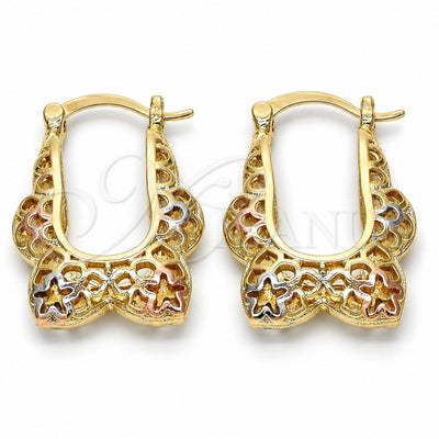 Oro Laminado Small Hoop, Gold Filled Style Star Design, Polished, Tricolor, 02.102.0012.20