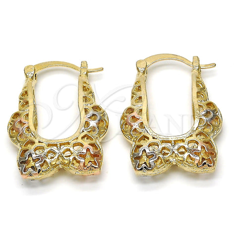 Oro Laminado Small Hoop, Gold Filled Style Star Design, Polished, Tricolor, 02.102.0012.20