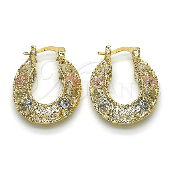 Gold Filled Hoop Earrings — Small Hoop Polished Tricolor 02. — main product view — SKU 116071 | Oro Laminado aretes de aro — Small Hoop pulido Tricolor 02. — SKU 116071