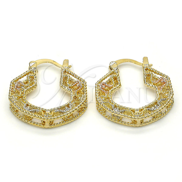 Gold Filled Hoop Earrings — Small Hoop Polished Tricolor 02. — main product view — SKU 116077 | Oro Laminado aretes de aro — Small Hoop pulido Tricolor 02. — SKU 116077