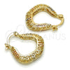 Oro Laminado Small Hoop, Gold Filled Style Greek Key Design, Polished, Tricolor, 02.102.0033.25