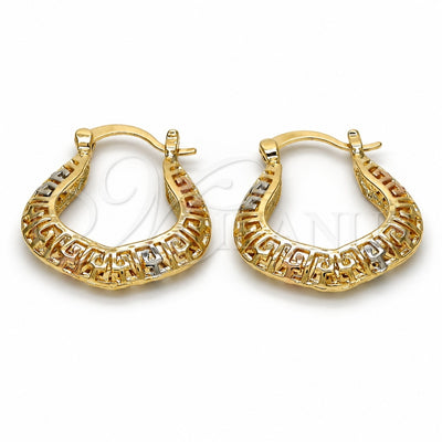Oro Laminado Small Hoop, Gold Filled Style Greek Key Design, Polished, Tricolor, 02.102.0033.25