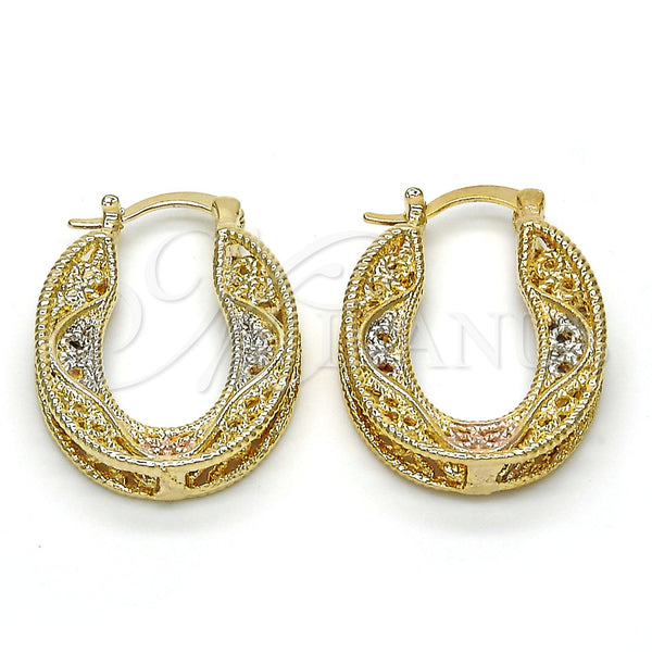 Gold Filled Hoop Earrings — Small Hoop Polished Tricolor 02. — main product view — SKU 116080 | Oro Laminado aretes de aro — Small Hoop pulido Tricolor 02. — SKU 116080
