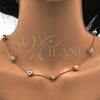 Oro Laminado Necklace, Bracelet and Earring, Gold Filled Style Ball Design, Diamond Cutting Finish, Tricolor, 06.170.0002