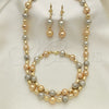 Oro Laminado Necklace, Bracelet and Earring, Gold Filled Style Ball Design, Matte Finish, Tricolor, 06.170.0004