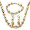 Oro Laminado Necklace, Bracelet and Earring, Gold Filled Style Ball Design, Matte Finish, Tricolor, 06.170.0004