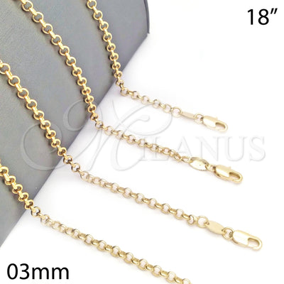 Oro Laminado Basic Necklace, Gold Filled Style Rolo Design, Polished, Golden Finish, 04.65.0179.18 (03 MM Thickness, 18 Inches Length)