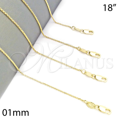 Oro Laminado Basic Necklace, Gold Filled Style Rolo Design, Polished, Golden Finish, 04.65.0180.18 (01 MM Thickness, 18 Inches Length)