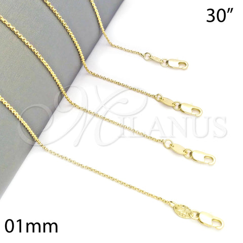 Oro Laminado Basic Necklace, Gold Filled Style Rolo Design, Polished, Golden Finish, 04.65.0180.30 (01 MM Thickness, 30 Inches Length)