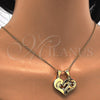 Oro Laminado Fancy Pendant, Gold Filled Style Heart and Love Design, with White Cubic Zirconia, Polished, Golden Finish, 05.179.0050