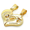 Oro Laminado Fancy Pendant, Gold Filled Style Heart and Love Design, with White Cubic Zirconia, Polished, Golden Finish, 05.179.0050