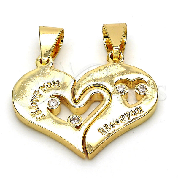 Gold Filled Pendant — Fancy Pendant Heart and Love Design with White — main product view — SKU 116101 | Oro Laminado dije — elegante Pendant corazón and Love diseño with blanco — SKU 116101