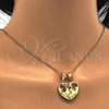 Oro Laminado Fancy Pendant, Gold Filled Style Heart and Love Design, with White Cubic Zirconia, Polished, Golden Finish, 05.179.0051