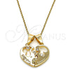 Oro Laminado Fancy Pendant, Gold Filled Style Heart and Love Design, with White Cubic Zirconia, Polished, Golden Finish, 05.179.0051