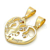 Oro Laminado Fancy Pendant, Gold Filled Style Heart and Love Design, with White Cubic Zirconia, Polished, Golden Finish, 05.179.0051