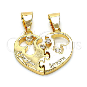 Gold Filled Pendant — Fancy Pendant Heart and Love Design with White — main product view — SKU 116102 | Oro Laminado dije — elegante Pendant corazón and Love diseño with blanco — SKU 116102