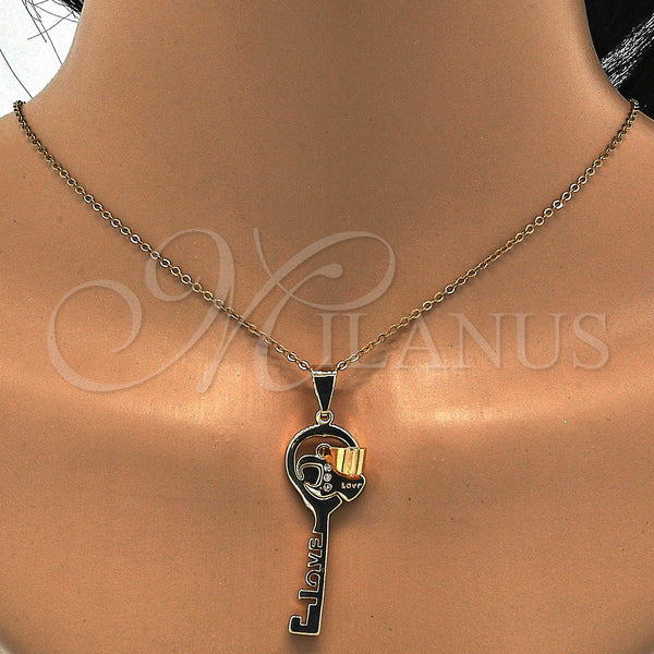 Gold Filled Pendant — Fancy Pendant Heart and key Design with White — alternate product view — SKU 116103 | Oro Laminado dije — elegante Pendant corazón and key diseño with blanco — SKU 116103