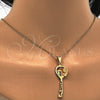 Oro Laminado Fancy Pendant, Gold Filled Style Heart and key Design, with White Cubic Zirconia, Polished, Golden Finish, 05.179.0052