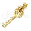 Oro Laminado Fancy Pendant, Gold Filled Style Heart and key Design, with White Cubic Zirconia, Polished, Golden Finish, 05.179.0052