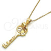 Oro Laminado Fancy Pendant, Gold Filled Style Heart and key Design, with White Cubic Zirconia, Polished, Golden Finish, 05.179.0052