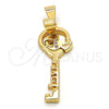 Oro Laminado Fancy Pendant, Gold Filled Style Heart and key Design, with White Cubic Zirconia, Polished, Golden Finish, 05.179.0052