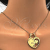 Oro Laminado Fancy Pendant, Gold Filled Style Heart and Love Design, with White Cubic Zirconia, Polished, Golden Finish, 05.179.0053
