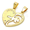 Oro Laminado Fancy Pendant, Gold Filled Style Heart and Love Design, with White Cubic Zirconia, Polished, Golden Finish, 05.179.0053