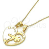 Oro Laminado Fancy Pendant, Gold Filled Style Heart and Love Design, with White Cubic Zirconia, Polished, Golden Finish, 05.179.0053