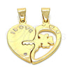 Oro Laminado Fancy Pendant, Gold Filled Style Heart and Love Design, with White Cubic Zirconia, Polished, Golden Finish, 05.179.0053