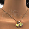 Oro Laminado Fancy Pendant, Gold Filled Style Heart and Love Design, with White Cubic Zirconia, Polished, Golden Finish, 05.179.0054