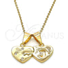 Oro Laminado Fancy Pendant, Gold Filled Style Heart and Love Design, with White Cubic Zirconia, Polished, Golden Finish, 05.179.0054