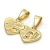 Oro Laminado Fancy Pendant, Gold Filled Style Heart and Love Design, with White Cubic Zirconia, Polished, Golden Finish, 05.179.0054