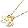 Oro Laminado Fancy Pendant, Gold Filled Style Heart and Love Design, with White Cubic Zirconia, Polished, Golden Finish, 05.179.0054