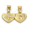 Oro Laminado Fancy Pendant, Gold Filled Style Heart and Love Design, with White Cubic Zirconia, Polished, Golden Finish, 05.179.0054